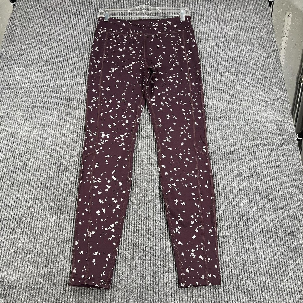 Under Armour Leggings Womens Medium Burgundy ColdGear Fitted Printed Pockets Gym